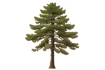 Pine tree with green foliage and brown trunk, rendered in 3d, isolated object for digital design and landscape projects