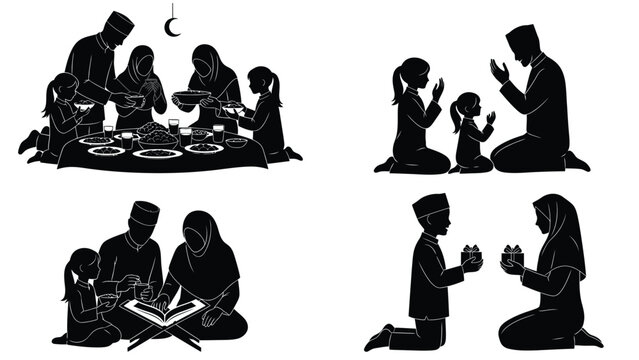 Family observing ramadan together with prayer and fasting
