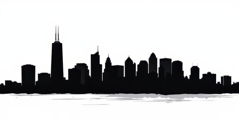 Naklejka premium Silhouette of a city skyline against a white background.