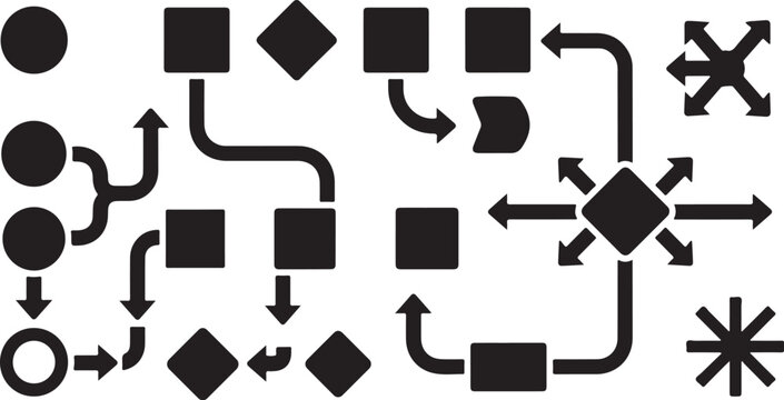Black and white flowchart diagram with arrows and shapes