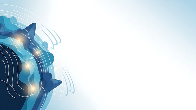 Abstract blue shapes with glowing lights and flowing lines on a gradient background, representing connection and technology. - Powered by Adobe