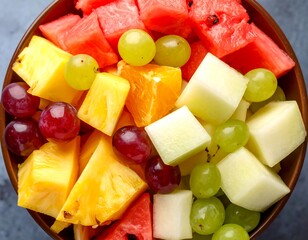 Vibrant fruit salad with juicy watermelon, pineapple, grapes, and melon