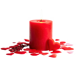 Red candle with heart theme.
