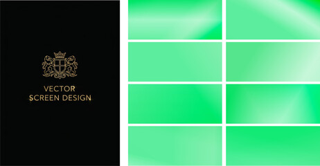 Bright green gradients aligned beside a dark emblem panel evoke freshness and energy, perfect for eco brands, tech interfaces, health campaigns, and modern presentations.