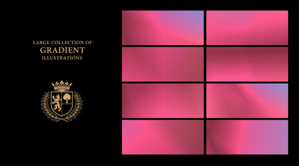 Intense magenta gradient panels arranged beside a refined crest on black, perfect for bold beauty branding, luxury packaging, social media graphics, or vibrant event designs.