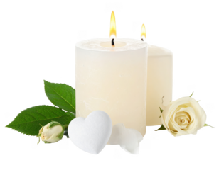 romantic candle decoration white background