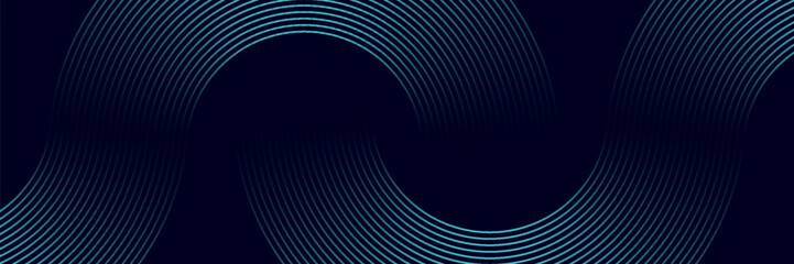 Abstract blue glowing geometric lines on dark background. Modern shiny blue rounded square lines pattern