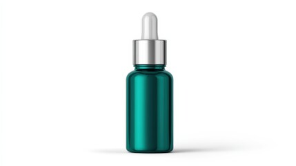 A sleek, teal glass bottle with a dropper cap, often used for oils, serums, or cosmetic products, showcasing modern design and elegance.