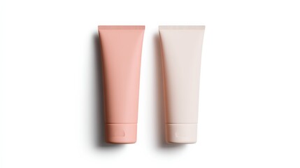 Two minimalist cosmetic tubes in soft pastel colors, designed for skincare or beauty products, placed against a clean white background.