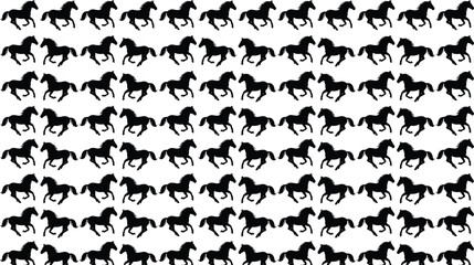 Seamless pattern of black horse silhouettes running, repeating equestrian background, minimalist animal texture for fabric, wallpaper, textile, fashion, branding, digital design, surface, print, decor