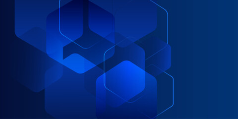 Modern abstract background in blue color. Blue gradient hexagon geometric shapes. 