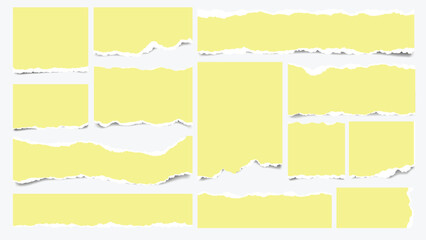 Fototapeta premium Set of Torn yellow Paper Scraps with Rough Edges on white Background