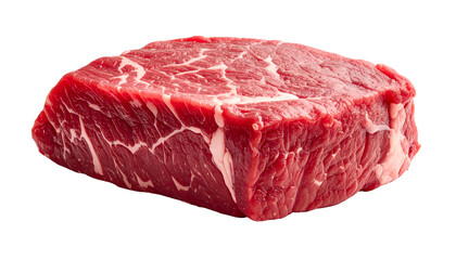 Fototapeta premium A close-up view presents a raw, rectangular cut of red meat with visible fat marbling and textures against a black background