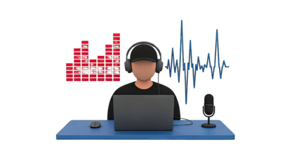 Podcaster with Audio Visualizers and Microphone