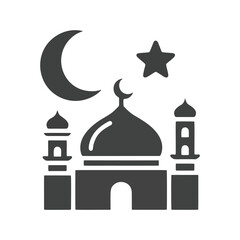 Mosque Silhouette with Crescent Moon and Star