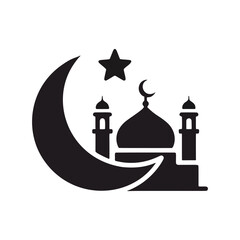 Islamic Mosque Symbol with Crescent Moon and Star