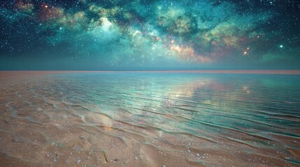Starlit Beach At Night Under Cosmic Sky