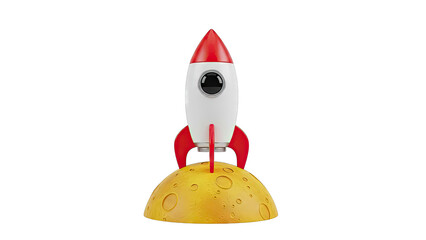 Cartoon Rocket Ship on a Yellow Moon Surface