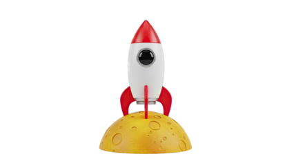 Cartoon Rocket Ship on a Yellow Moon Surface