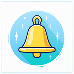 A golden bell with a glowing clapper, surrounded by sparkling stars on a vibrant blue background.