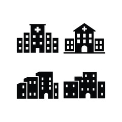Hospital building silhouette healthcare icon set