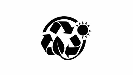 Obraz premium Recycle Symbol with Sun and Leaf, Eco-Friendly Design.