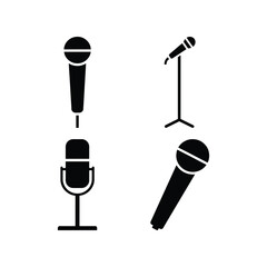 Microphone stand silhouette audio equipment icon set