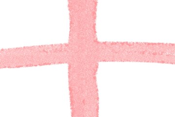 Obraz premium Minimal pink watercolor cross shape on white background symbolizing balance and simplicity, suitable for World Art Day themes. For use in presentations, websites, or as a minimalistic design backdrop