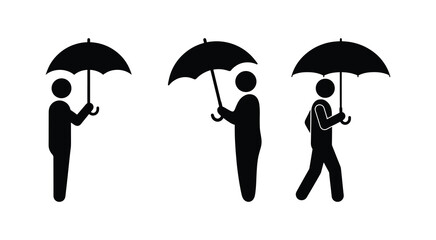 Person with umbrella silhouette icon set