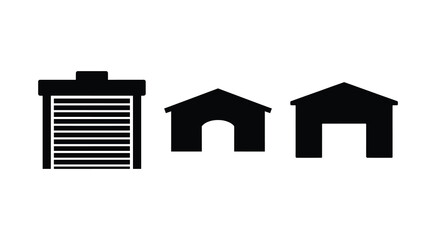 Warehouse gate silhouette industrial icon set