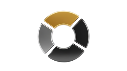 Abstract segmented circle with gold, black, and gray segments