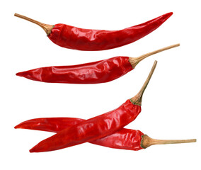 Close-up, dried red chilies isolated, transparent PNG, PNG format, Collection