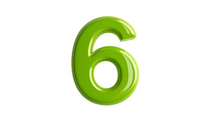 A vibrant, glossy, green number six in a bold, rounded font, isolated on a stark black background