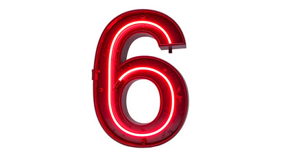 Illuminated neon number six against a stark black background. The red glow highlights the edges, creating a vibrant effect
