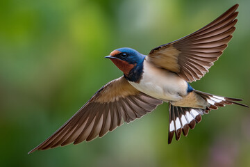 Fototapeta premium Swallow bird flying freely in the sky with wings spread, capturing speed, agility, and freedom in natural daylight