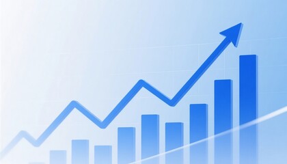 background with a rising blue graph line and bar charts on a light blue and white gradient background