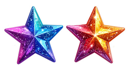 Obraz premium Colorful Glittery Star Sticker Duo, isolated on transparent background