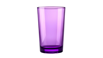 A tall, transparent glass with a vibrant purple hue against a stark black background. It appears empty, waiting to be filled