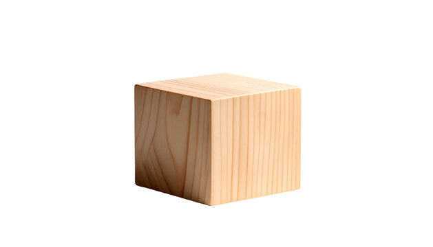 A 3D rendered wooden block, isolated on a black background, showcasing intricate wood grain details and a soft shadow