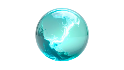 A luminous, orb-shaped object with swirling, glowing patterns within. The sphere appears transparent against a black backdrop