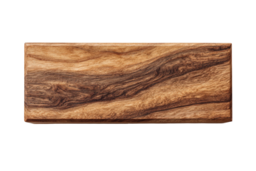 Rectangular wood block with swirled brown grain