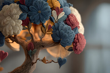 Paper brain and heart tree, world heart day, world mental health day and wellness concept