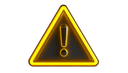 Illuminated warning sign with bright orange glow against a black background. Simple, bold design indicates caution