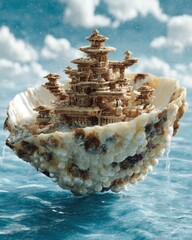 Floating City In Seashell On Water