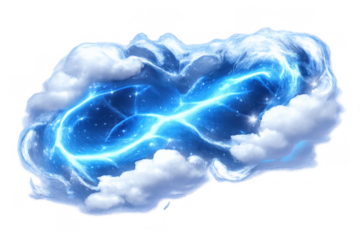 Abstract blue lightning cloud generating energy, depicting power, storm, magic, and mystical phenomenon, transparent background
