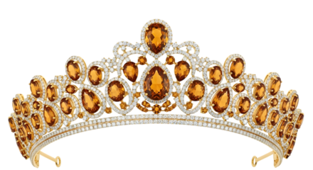 Golden tiara with amber gems and diamond accents