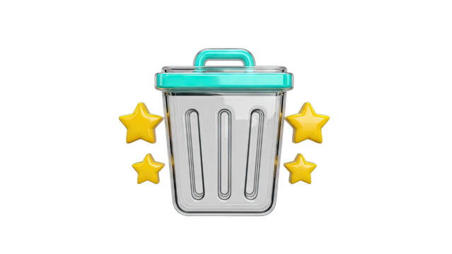 3D Trash Can with Stars Icon - Powered by Adobe