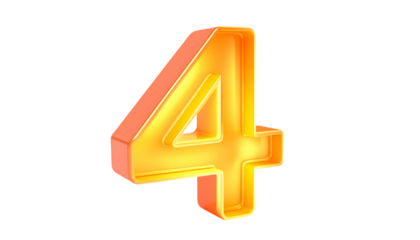 A vibrant, three-dimensional numeral "4" rendered in glowing orange with a subtle inner glow against a stark black background
