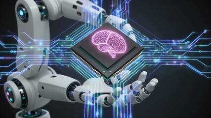 Innovative robot technology integrates a digital processor and electronic circuit board hardware into a high-tech system designed for the modern network industry - Powered by Adobe