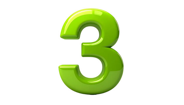 Glossy, three-dimensional numeral three in vibrant lime green, set against a stark black backdrop. Highlighting creates depth - Powered by Adobe